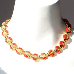Vintage Kenneth Jay Lane KJL Gold-tone Black and Red Enamel Ladybug Necklace
